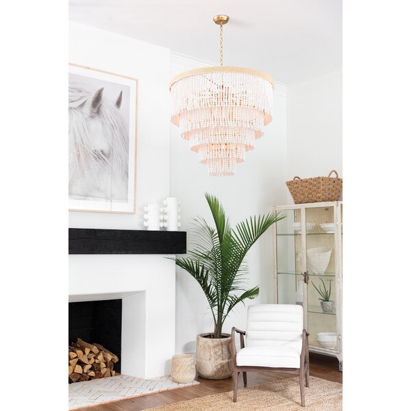 Waterfall chandelier in a white painted living room